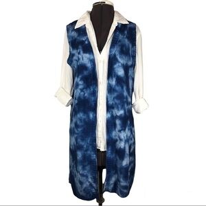 Lauren Michelle Bohemian Tie Dye 💯 Cotton Sleeveless Long Duster/ Cardigan M